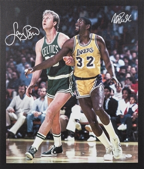 Larry Bird and Magic Johnson Dual Signed 22x26 Stretched Canvas Print (JSA)